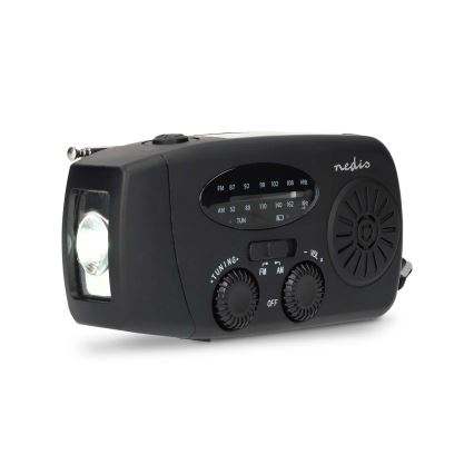 AM/FM radio z ročico za navijanje, solarnim panelom in LED svetilko, 2000 mAh