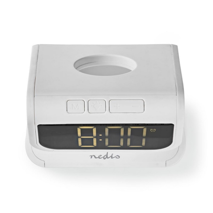Budilka z brezžičnim polnilnikom LED/10W/1xCR2032 bela