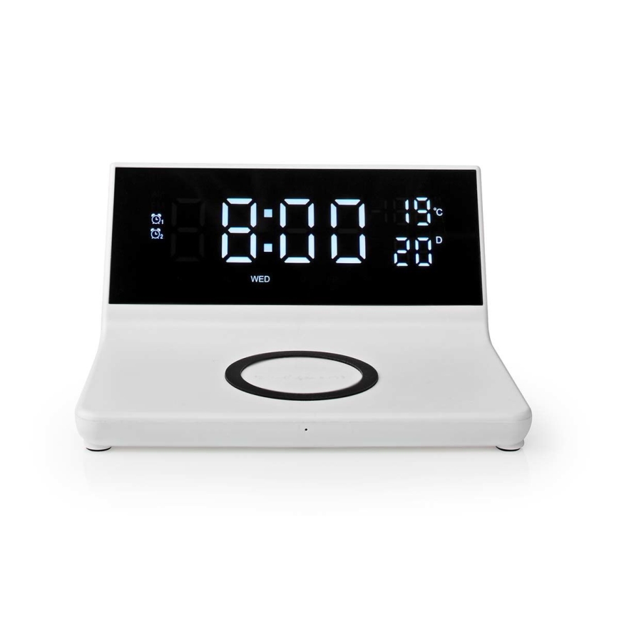 Budilka z LCD zaslonom in brezžični polnilec 15W/230V + 1xCR2032 bela