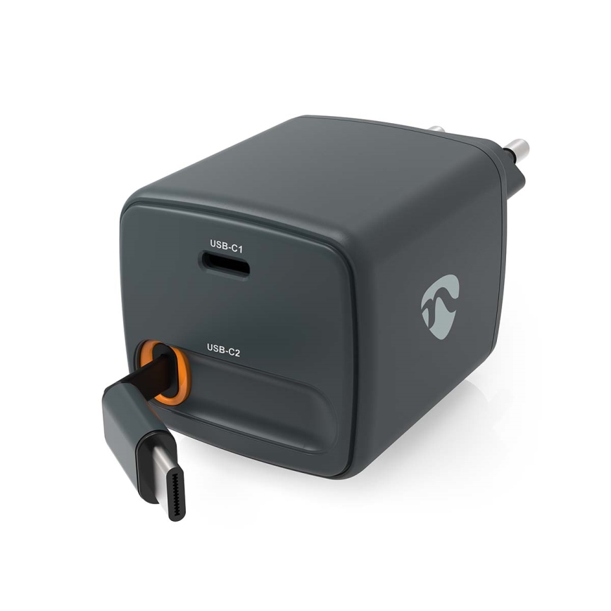 Polnilec z navijalnim kablom Power Delivery 30W 2xUSB-C črn