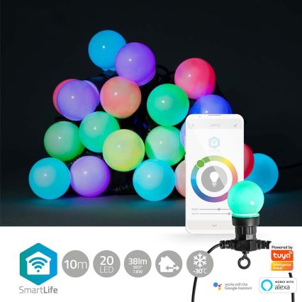 LED RGB Zunanja okrasna veriga 20xLED/8 funkcij 13m IP65 Wi-Fi Tuya