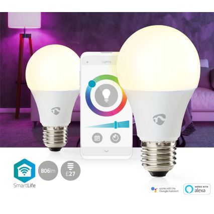 Komplet 2x LED RGBW zatemnitvena žarnica SmartLife E27/9W/230V Wi-Fi 2700-6500K