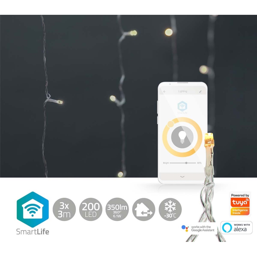 LED Zunanja božična zavesa 200xLED/8 funkcij 6m IP65 Wi-Fi Tuya topla bela