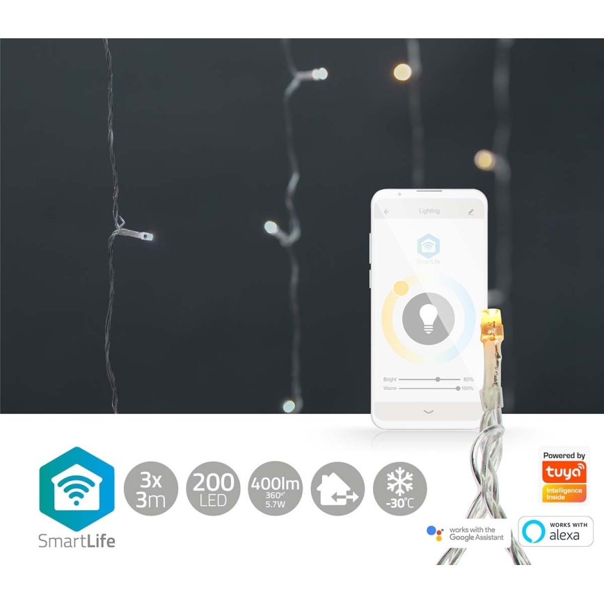 LED Božična zavesa 200xLED/11 funkcij 6m IP65 Wi-Fi Tuya topla do hladna bela