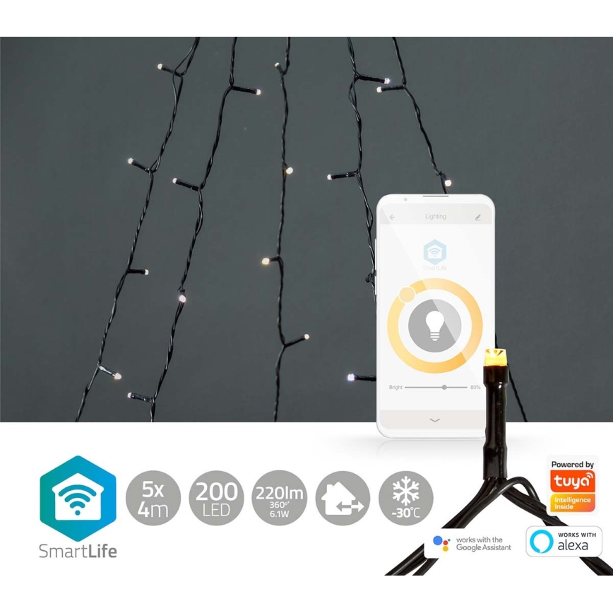 LED Zunanja božična zavesa 200xLED/8 funkcij 5x7m IP65 Wi-Fi Tuya