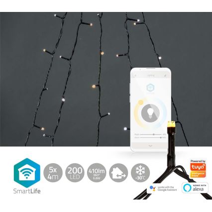 LED Zunanja božična zavesa 200xLED/8 funkcij 5x7m IP65 Wi-Fi Tuya topla do hladna bela