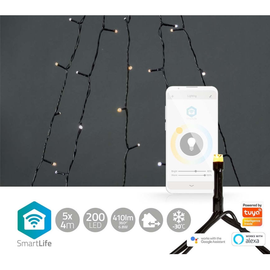 LED Zunanja božična zavesa 200xLED/8 funkcij 5x7m IP65 Wi-Fi Tuya topla do hladna bela