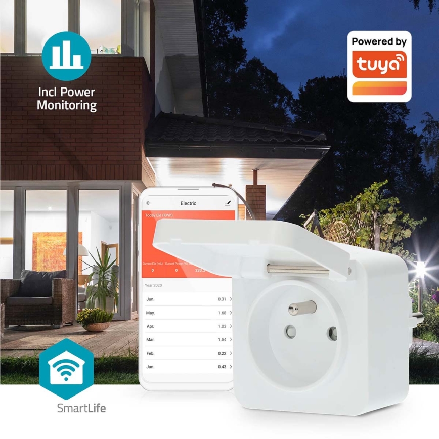 Pametna vtičnica 3680W/230V/ Type E/16A Wi-Fi Tuya IP44