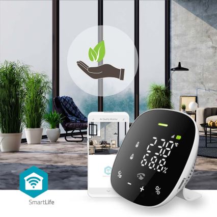 Pametni monitor kakovosti zraka z LED zaslonom SmartLife Wi-Fi