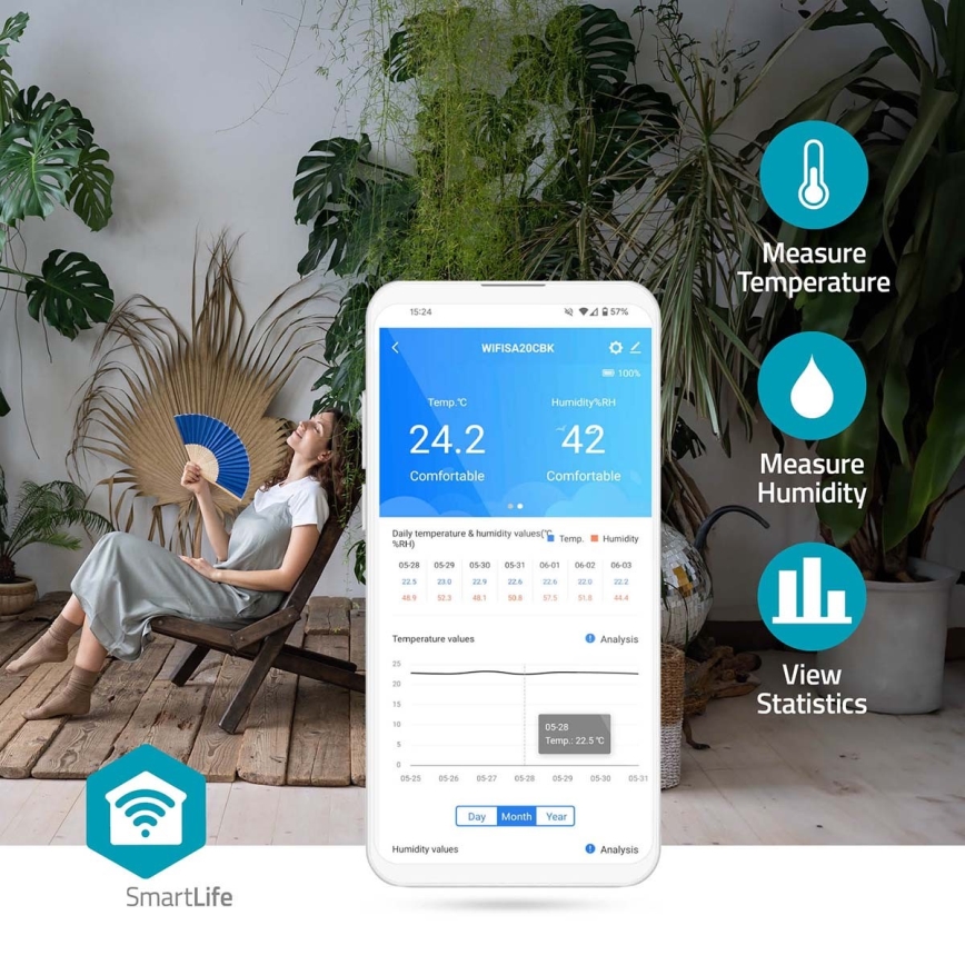 Pametni monitor kakovosti zraka z LED zaslonom SmartLife Wi-Fi