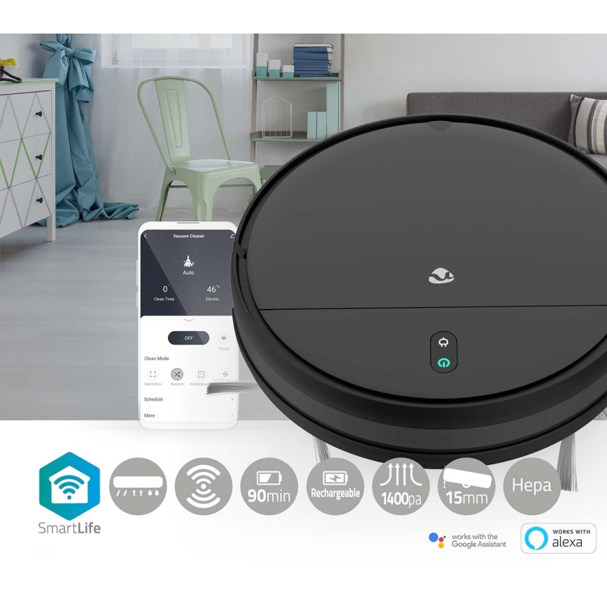 Pametni robotski sesalnik z mopom 28W/2500 mAh Wi-Fi črna + Daljinski upravljalnik