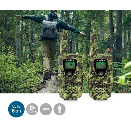 SET 2x Walkie-talkie z LED lučko 3xAAA domet 8 km kamuflaža