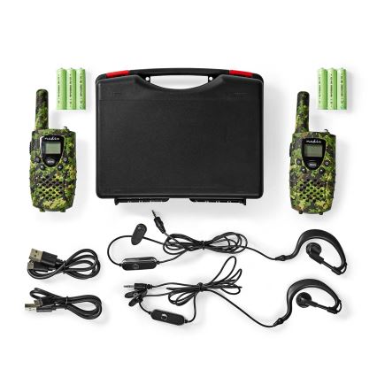 SET 2x Walkie-talkie z LED lučko 3xAAA domet 8 km kamuflaža