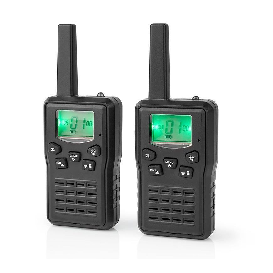 SET 2x Polnilni walkie-talkie z LED svetilko 1300 mAh domet 10 km
