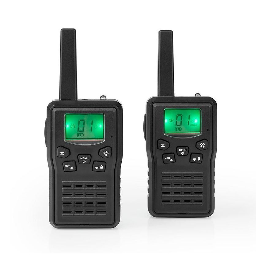 SET 2x Polnilni walkie-talkie z LED svetilko 1300 mAh domet 10 km