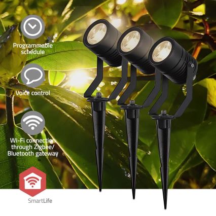 Komplet 3x zatemnjivih zunanjih LED RGBW svetilk SmartLife LED/3W/230V IP65 Wi-Fi Tuya črna