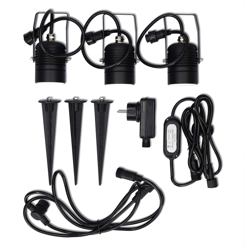 Komplet 3x zatemnjivih zunanjih LED RGBW svetilk SmartLife LED/3W/230V IP65 Wi-Fi Tuya črna