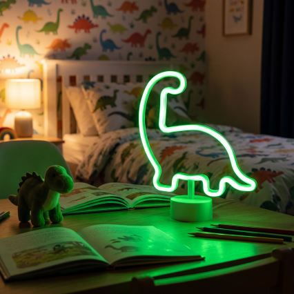 Neonska LED namizna dekoracija — dinozaver, 2 W, napajanje 3×AA ali USB