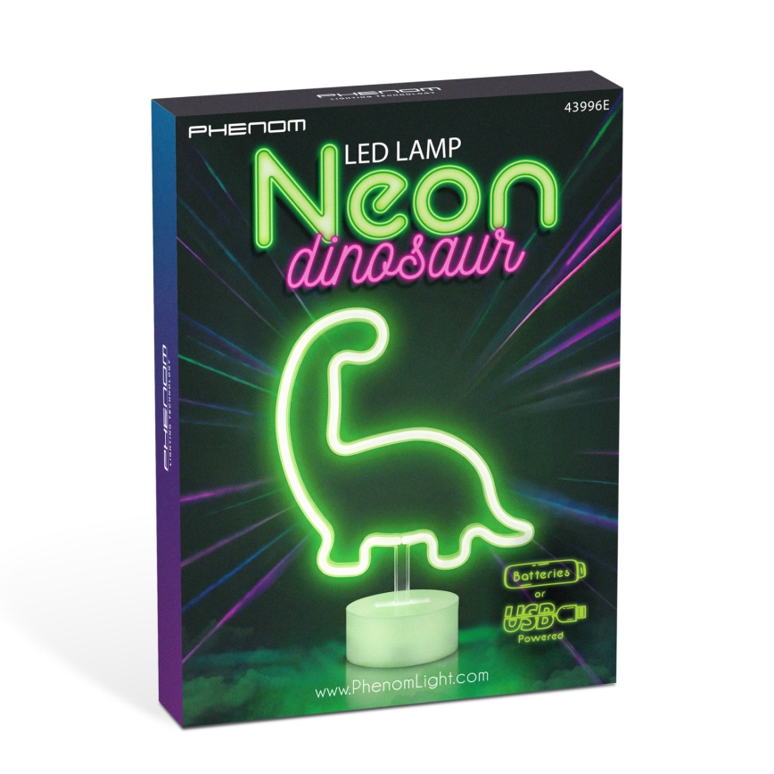 Neonska LED namizna dekoracija — dinozaver, 2 W, napajanje 3×AA ali USB
