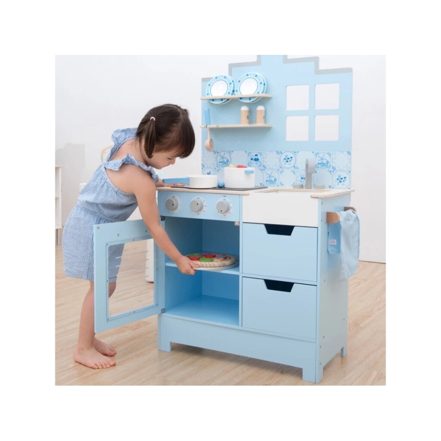 New Classic Toys - Lesena kuhinja z dodatki modra