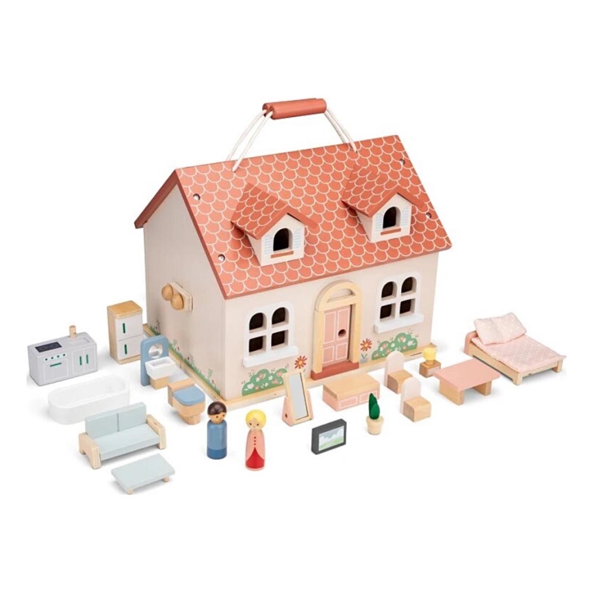 New Classic Toys - Leseni hišica za punčke rdeča