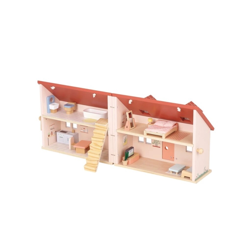 New Classic Toys - Leseni hišica za punčke rdeča