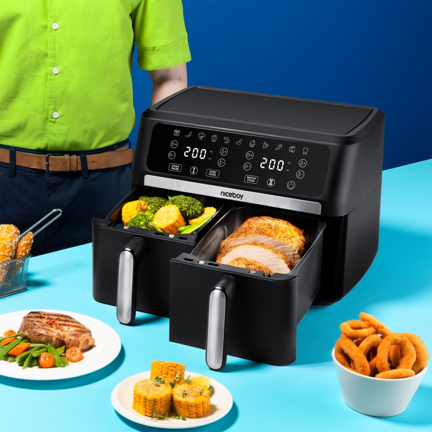 Niceboy AirFryer DUO - Dvojna friteza z vročim zrakom 9 l 2400W/230V