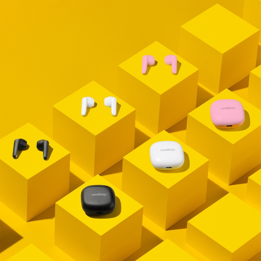 Niceboy Beans 4 POP - Brezžične slušalke 200 mAh + 2×30 mAh, IPX4, rožnate