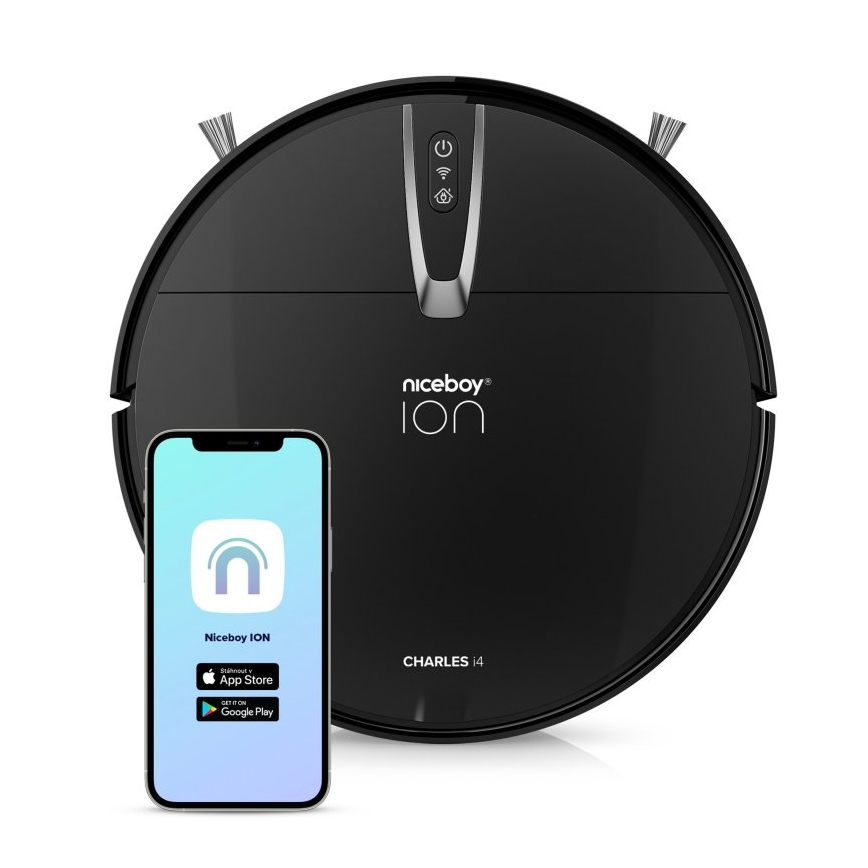 Niceboy ION Charles i4 - Pametni robotski sesalnik 2v1 4400 mAh Wi-Fi črna + Daljinski upravljalnik