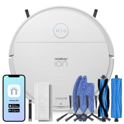Niceboy ION Charles i6 - Pametni robotski sesalnik 2v1 2600 mAh Wi-Fi bela