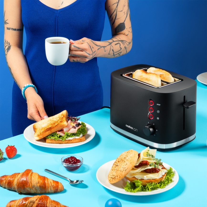 Niceboy ION Cruncher C3 - Toaster z dvema luknjama in roaster 870W/230V črna