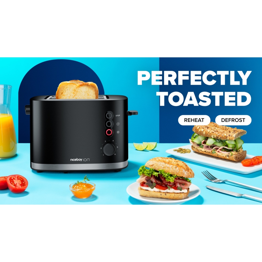 Niceboy ION Cruncher C3 - Toaster z dvema luknjama in roaster 870W/230V črna