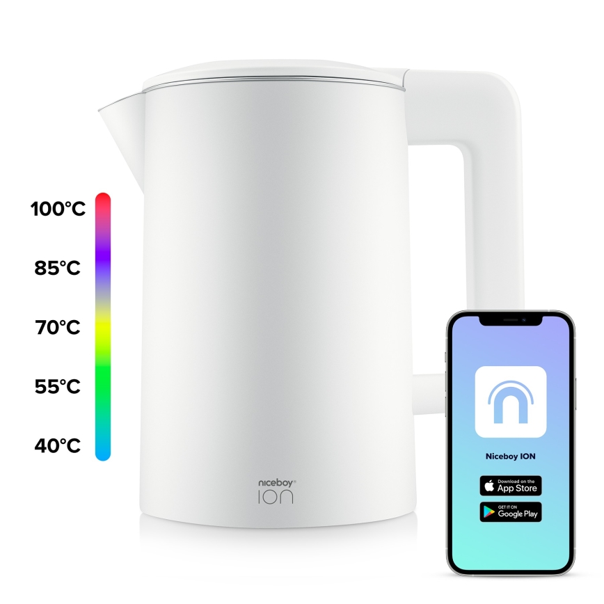 Niceboy ION SmartKettle - Pametni grelnik vode s termoregulacijo 1,7 l 2200W/230V Wi-Fi bela