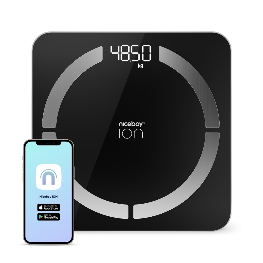 Niceboy ION SmartScale - Pametna digitalna osebna tehtnica 3xAAA črna