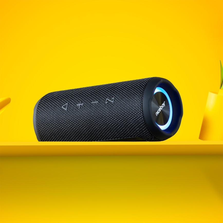 Niceboy Nexus - LED Brezžični zvočnik z mikrofonom 26W/4000 mAh IPX6 črna
