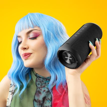 Niceboy Orion - LED Brezžični zvočnik z mikrofonom 24W/2200 mAh IPX7 črna