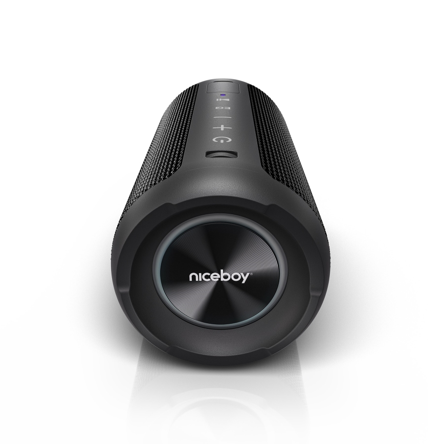 Niceboy Orion - LED Brezžični zvočnik z mikrofonom 24W/2200 mAh IPX7 črna