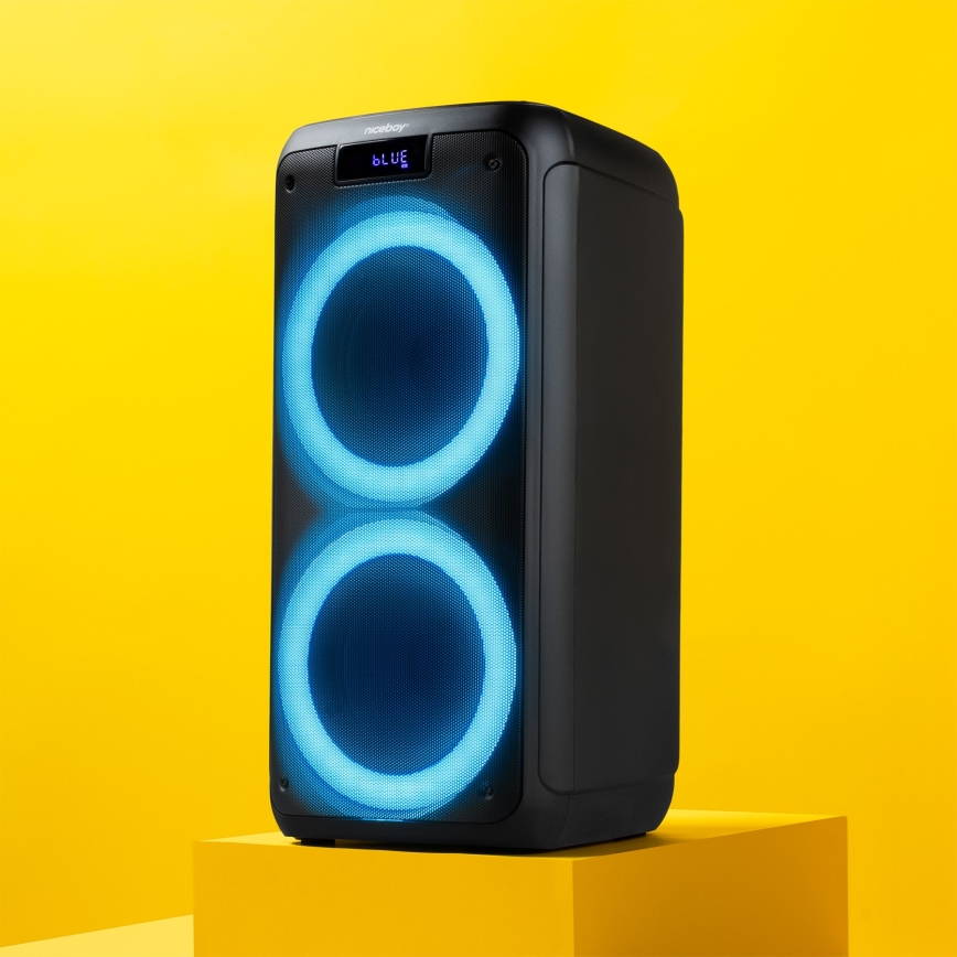 Niceboy PARTY Boss 2 - LED Brezžični zvočnik z mikrofonom in power bank funkcija 200W/4500 mAh + Daljinski upravljalnik