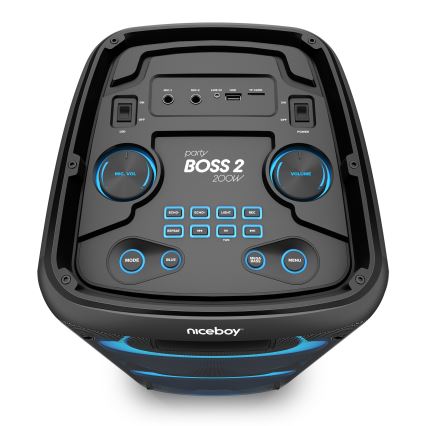 Niceboy PARTY Boss 2 - LED Brezžični zvočnik z mikrofonom in power bank funkcija 200W/4500 mAh + Daljinski upravljalnik