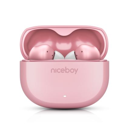 Niceboy Pins 4 - Brezžične slušalke z aktivnim dušenjem hrupa (ANC), 400 mAh + 2x 50 mAh, IPX4, roza