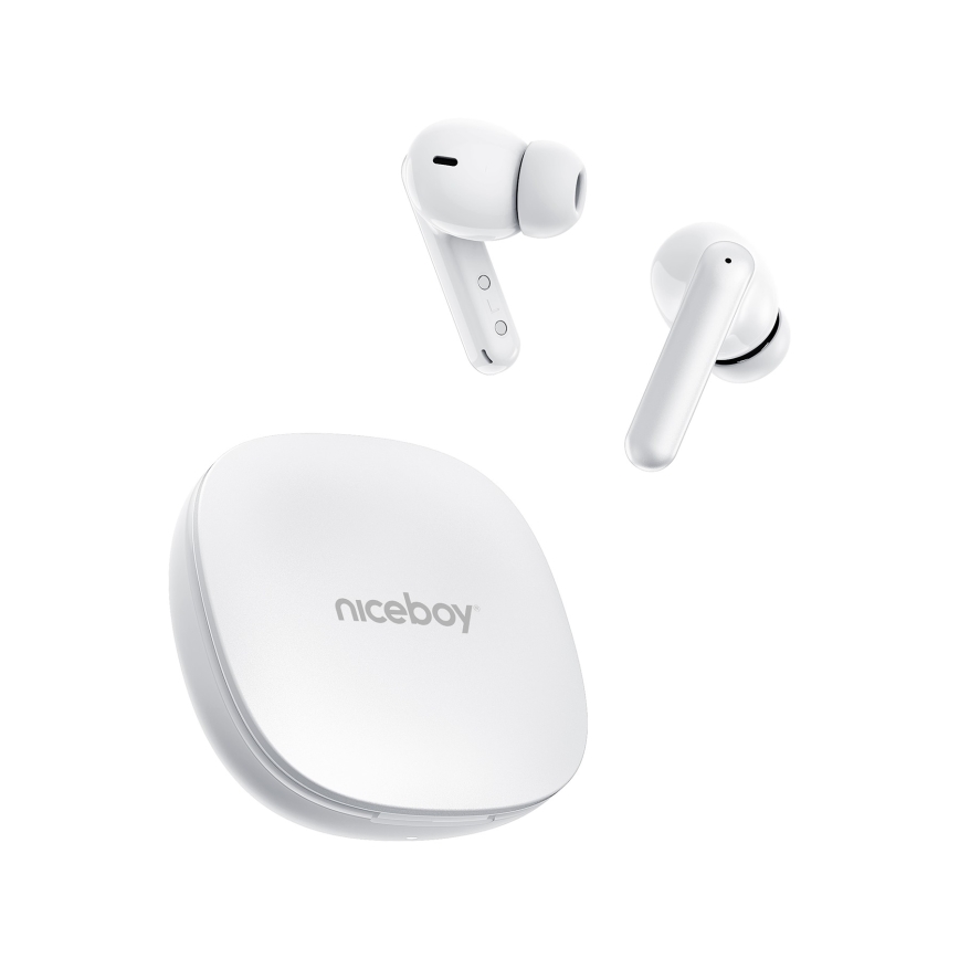 Niceboy Pins 4 PRO - Brezžične slušalke z ANC 380 mAh + 2x 35 mAh IP54 bela