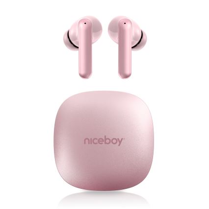 Niceboy Pins 4 PRO - Brezžične slušalke z ANC 380 mAh + 2x 35 mAh IP54 rožnate