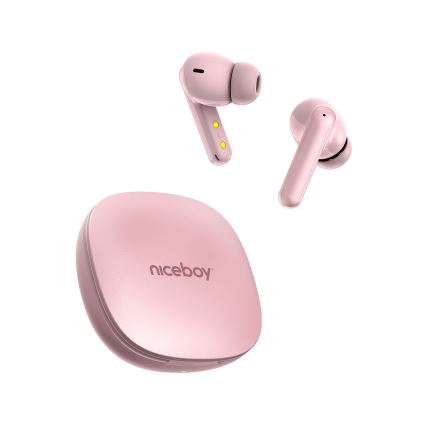 Niceboy Pins 4 PRO - Brezžične slušalke z ANC 380 mAh + 2x 35 mAh IP54 rožnate