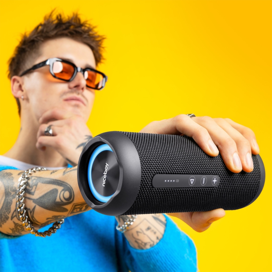 Niceboy Polaris - LED Brezžični zvočnik z mikrofonom 30W/4000 mAh IPX7 črna