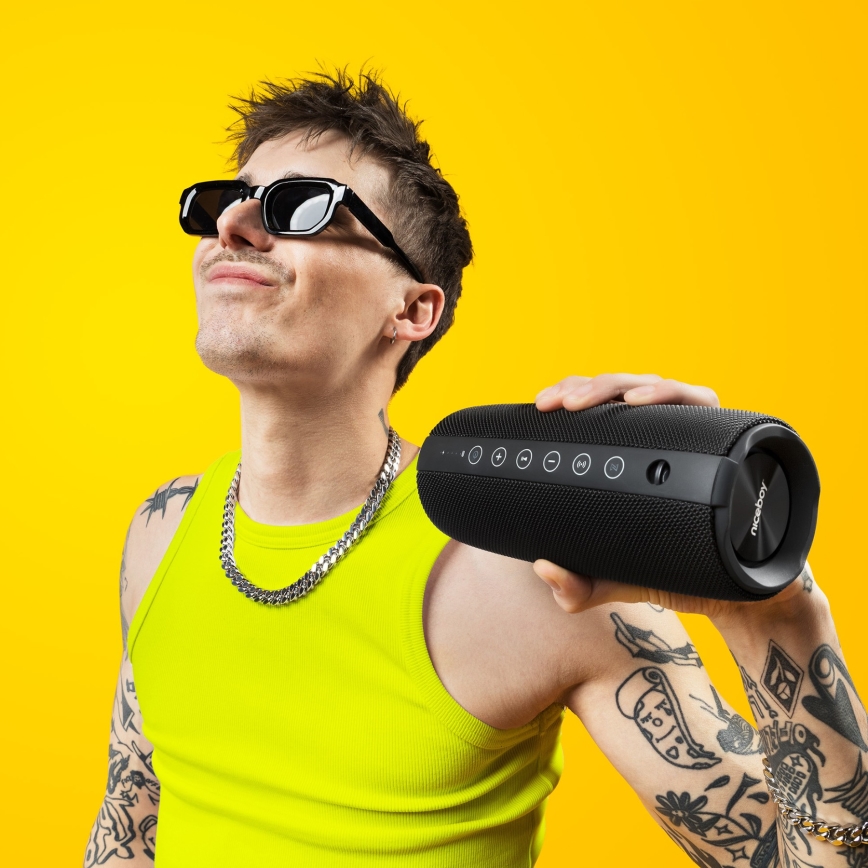 Niceboy Titan 4 - LED Brezžični zvočnik z mikrofonom in power bank funkcija 50W/4000 mAh IPX7 črna