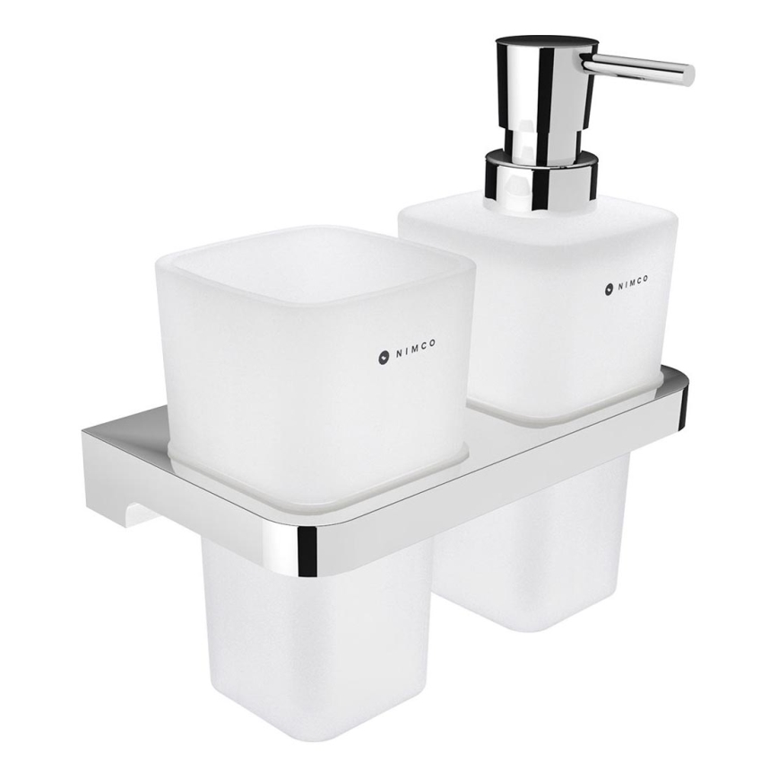 NIMCO MA 2905831H-26 - Stenski dozirnik za milo in toothbrush stand MAYA 290 mm mat steklo/sijajni krom