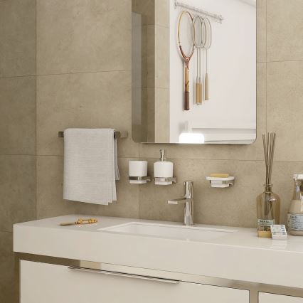 NIMCO MA set-31K-26 - Stenski dozirnik mila, stojalo za zobno ščetko in stenski kavelj MAYA 320 mm bela/sijajni krom