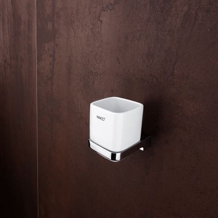 NIMCO MA set-31K-26 - Stenski dozirnik mila, stojalo za zobno ščetko in stenski kavelj MAYA 320 mm bela/sijajni krom