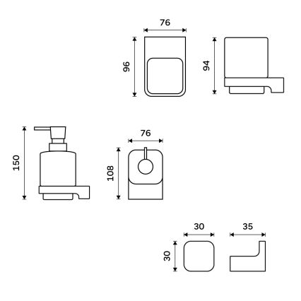 NIMCO MAC set-31K-T-90 - Stenski dozirnik mila, stojalo za zobno ščetko in stenski kavelj MAYA 320 mm bela/mat črna