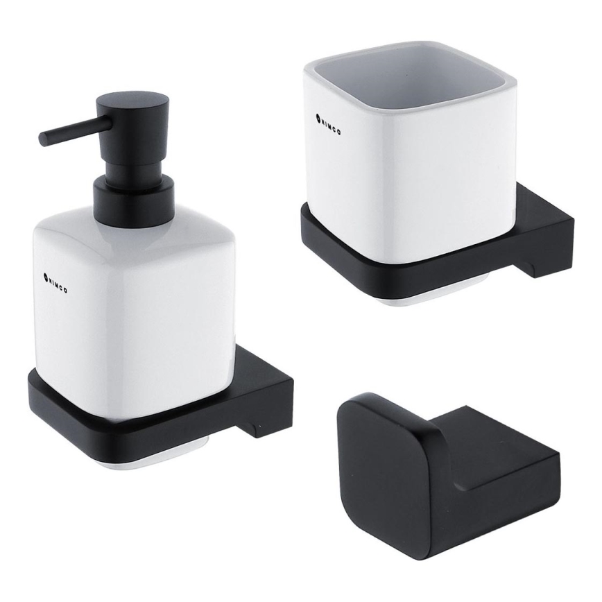 NIMCO MAC set-31K-T-90 - Stenski dozirnik mila, stojalo za zobno ščetko in stenski kavelj MAYA 320 mm bela/mat črna